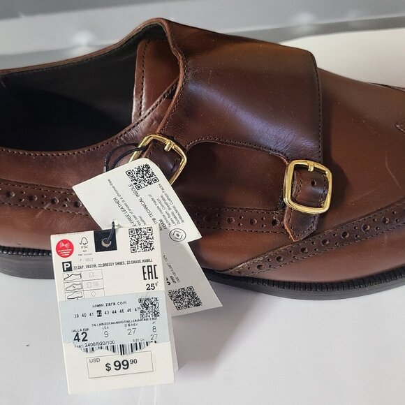 ZARA genuine leather double monk strap shoes SIZE 27cm USA 9 2408/920/100 - Picture 1 of 9